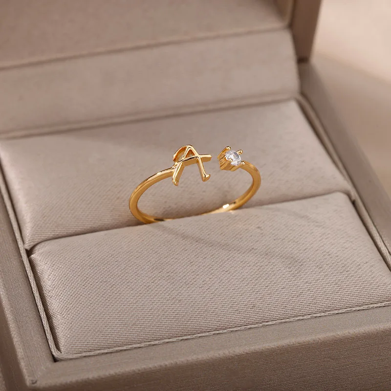 Tiny Initial Letter Rings For Women Stainless Steel A-Z Letters