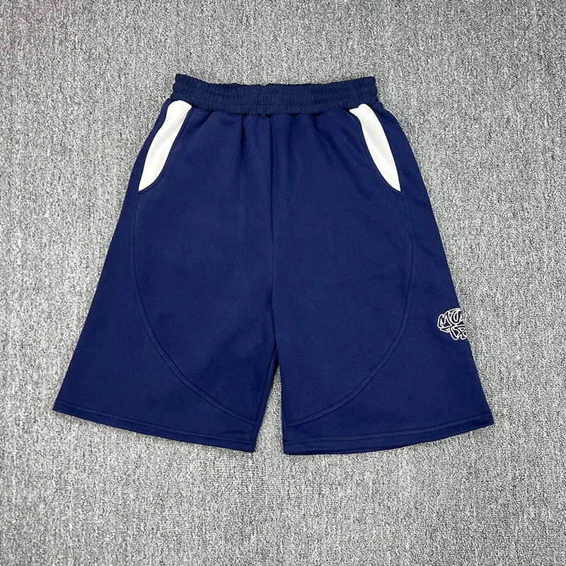 Top Quality Cotton Casual Fashion Logo Embroidery Mertra Shorts Men Women Blue Gray Black Drawstring Patchwork Breeches With Tag 2