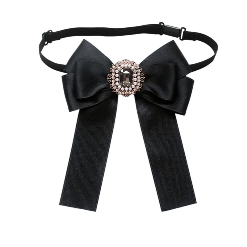 

Vintage Ribbon Bowknot Brooch Pin Crystal Rhinestones Jewelry Bowtie for Women Shirt Jabot Collar Pretied Necktie Clip