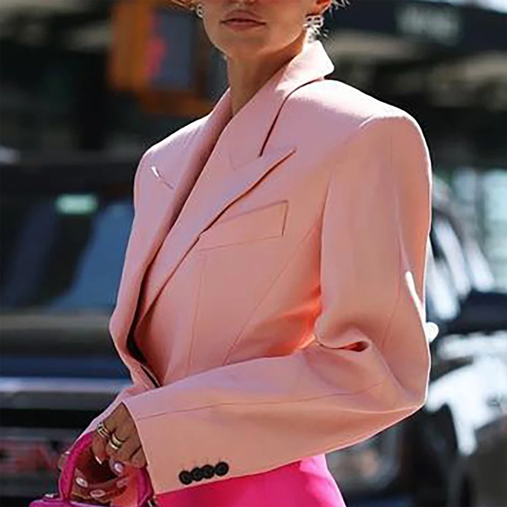 Luxury Blazer for Women Designer Luxury Pink Notched Collar Full Sleeve Backless Asymmetric Evening Party Birthday Outwears Hot