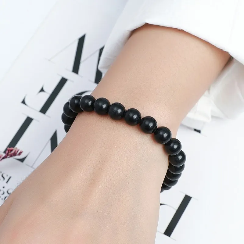 JD Natural Black Shungite Magnetic Graphite Beaded Bracelet for Women Men Health Care Minerals Bangles Healing Meditation Jewelry beaded bracelet stone bead bracelet
