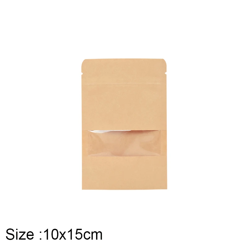 Bolsas con cierre hermético de papel Kraft con ventana, 20 o 50 unidades, para guardar alimentos, refrigerios, té, regalos, bodas y hogar