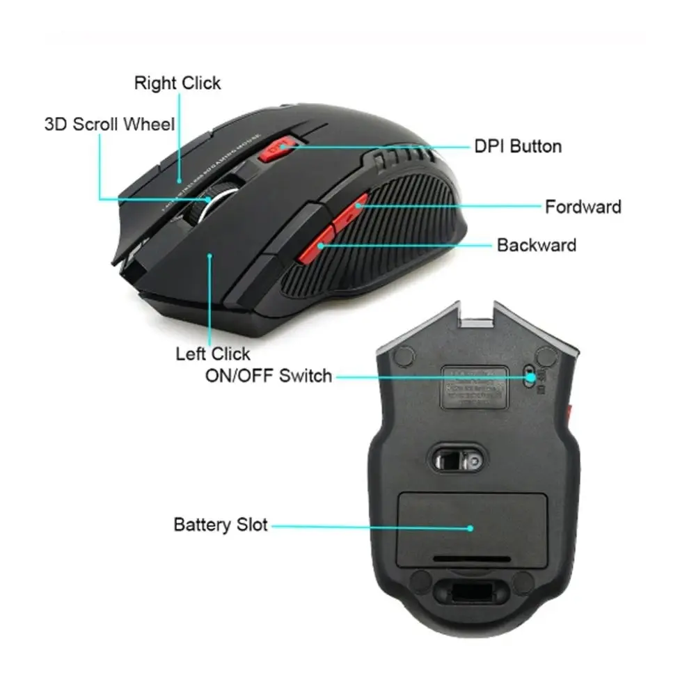 Compact 2.4 GHz Wireless Optical Mouse with USB Receiver