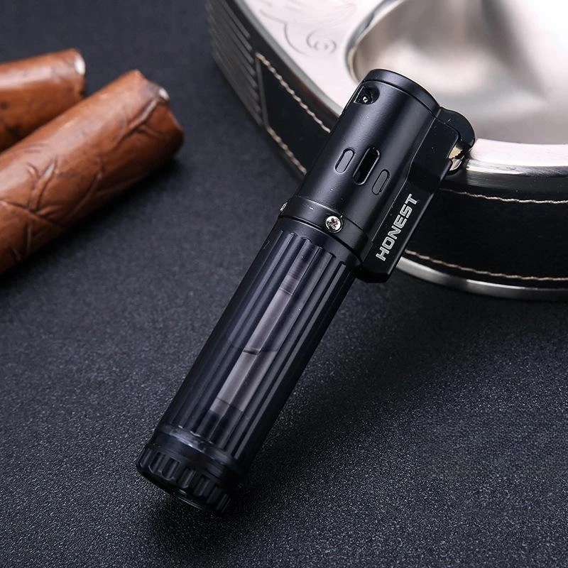 

HONEST Metal Blue Flame Direct Flush Butane Gas Lighter Portable Outdoor Windproof Baking BBQ Cigar Lighter Men's Creative Gift