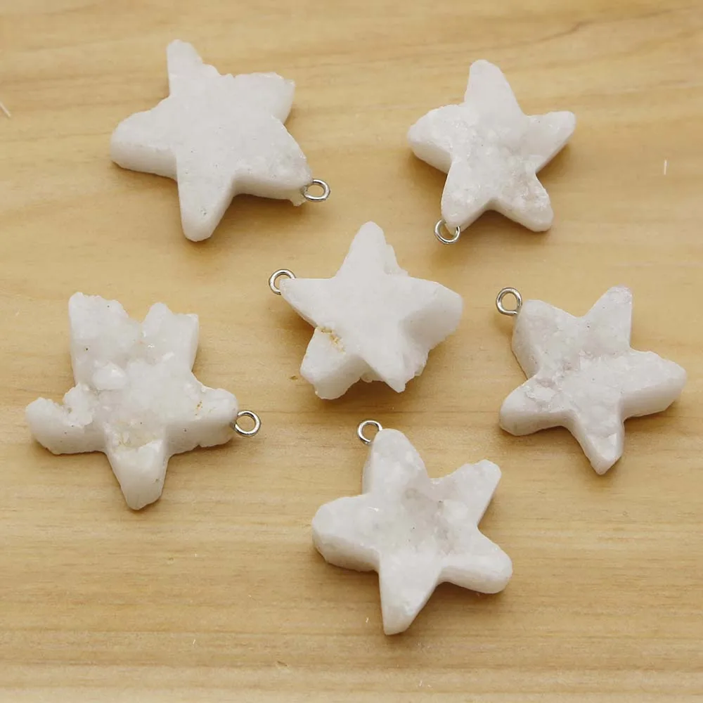 New Natural Stone White Crystal Teeth Cluster Pentagram Pendant Necklace Exquisite Charm DIY Jewelry Accessories Wholesale 10Pcs