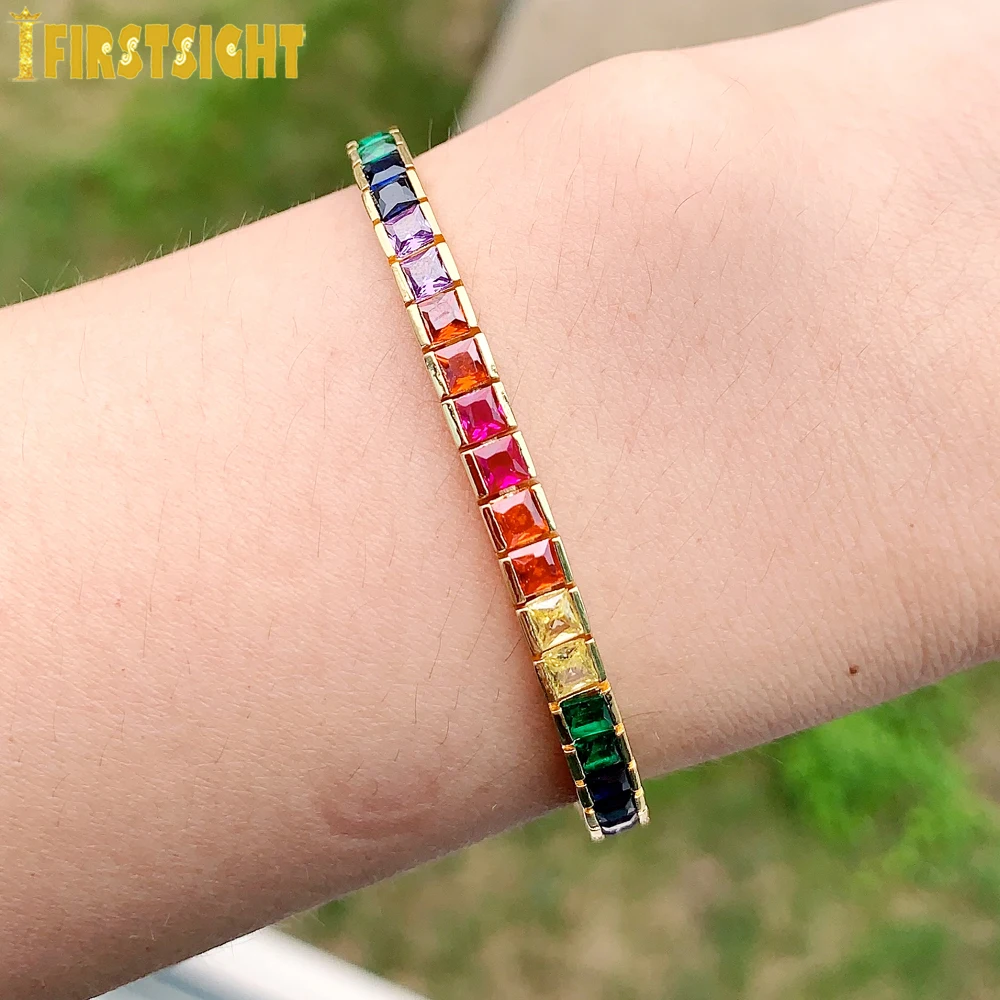 シルバー925×レインボーカラーキュービックジルコニア ブレスレット スライド式 シルバー925×レインボーカラーキュービックジルコニア