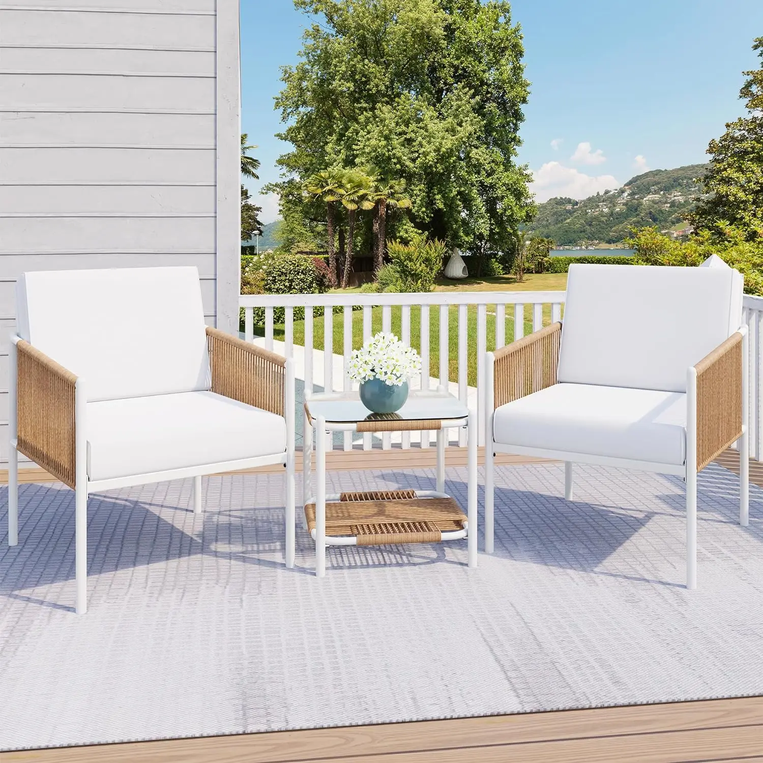 

Outdoor Patio Furniture Set, Rattan Furniture Conversation Set, Small Wicker Patio Furniture Set for Porch, Backyard, Balcony