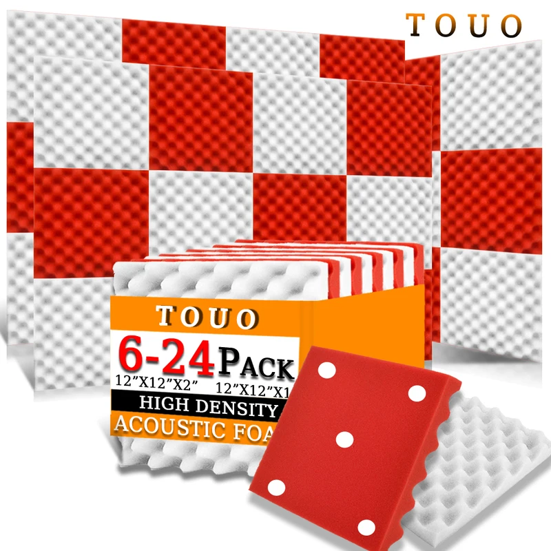 TOUO Egg Trough 6/12/24 Pcs Acoustic Foam Wall Soundproofing High Density Studio Sound Foam Bedroom Noise Insulation Decoration