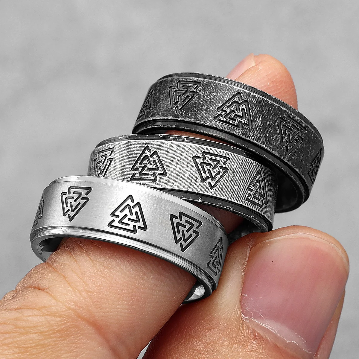 Vintage Black Viking Odin Triangle Ring - Stainless Steel Jewelry, Punk Rock Fashion Accessories, Gift Wholesale