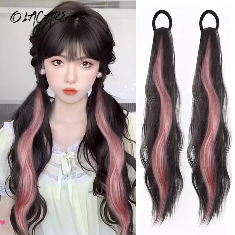 Synthetic Ponytail Hair Extensions Black Blonde Pink Braided Hairpiece