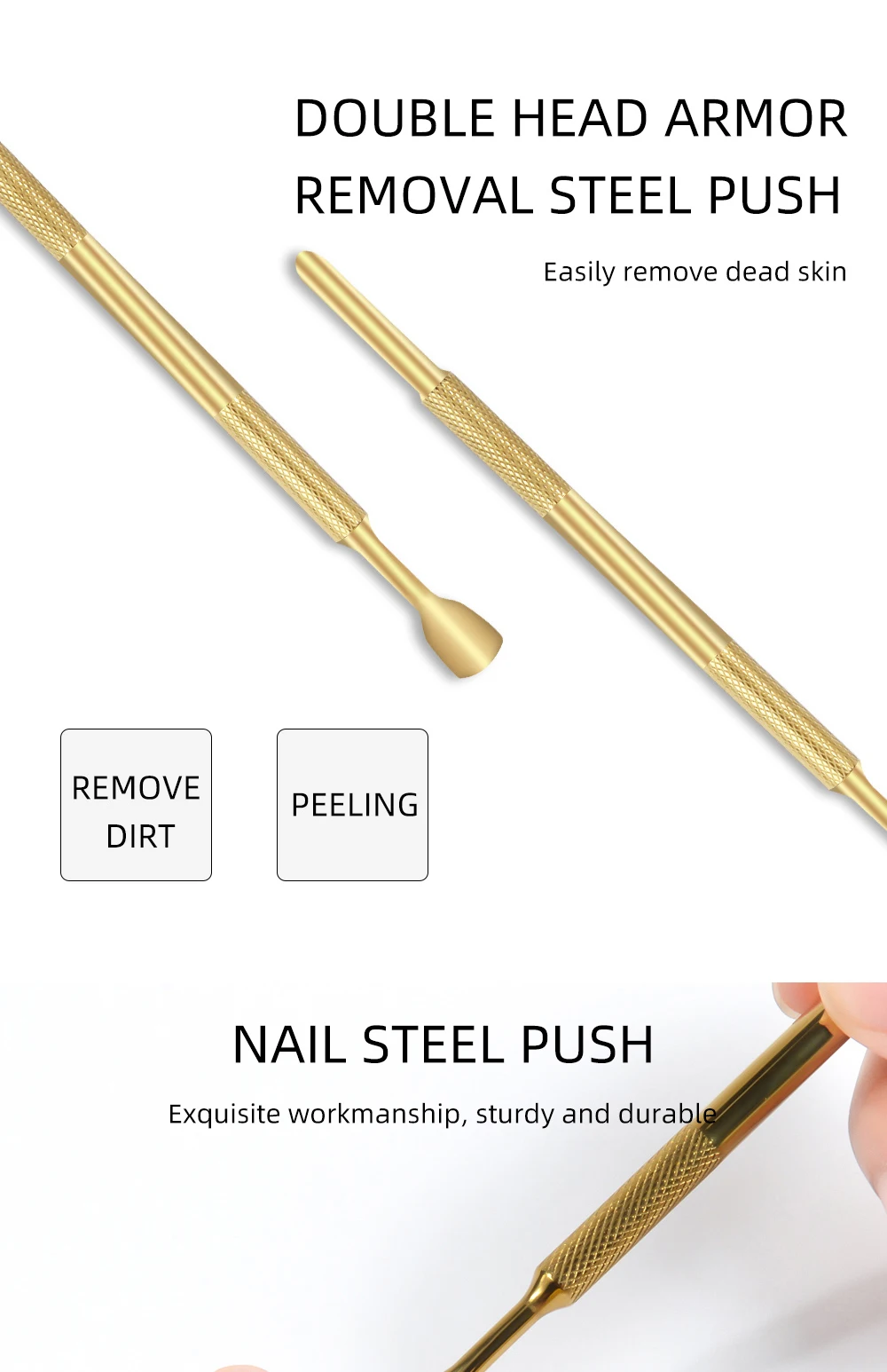 1Pcs Stainless Steel Cuticle Pusher