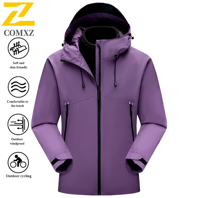 EIAO Men's Windbreaker Jacket  Streetwear 3-in-1 Detachable Winter Waterproof Windproof Fleece-Lined Hiking Camping Fishing Coat