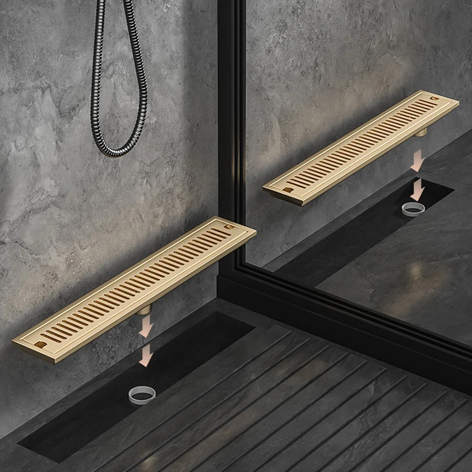 ท่อระบายน้ำพื้นห้องน้ำ สแตนเลส 304 สีทองขัดเงา สีดำ ท่อระบายน้ำแบบยาวตรง สำหรับฝักบัวด้านข้าง ขนาด 40 50 ซม. 1