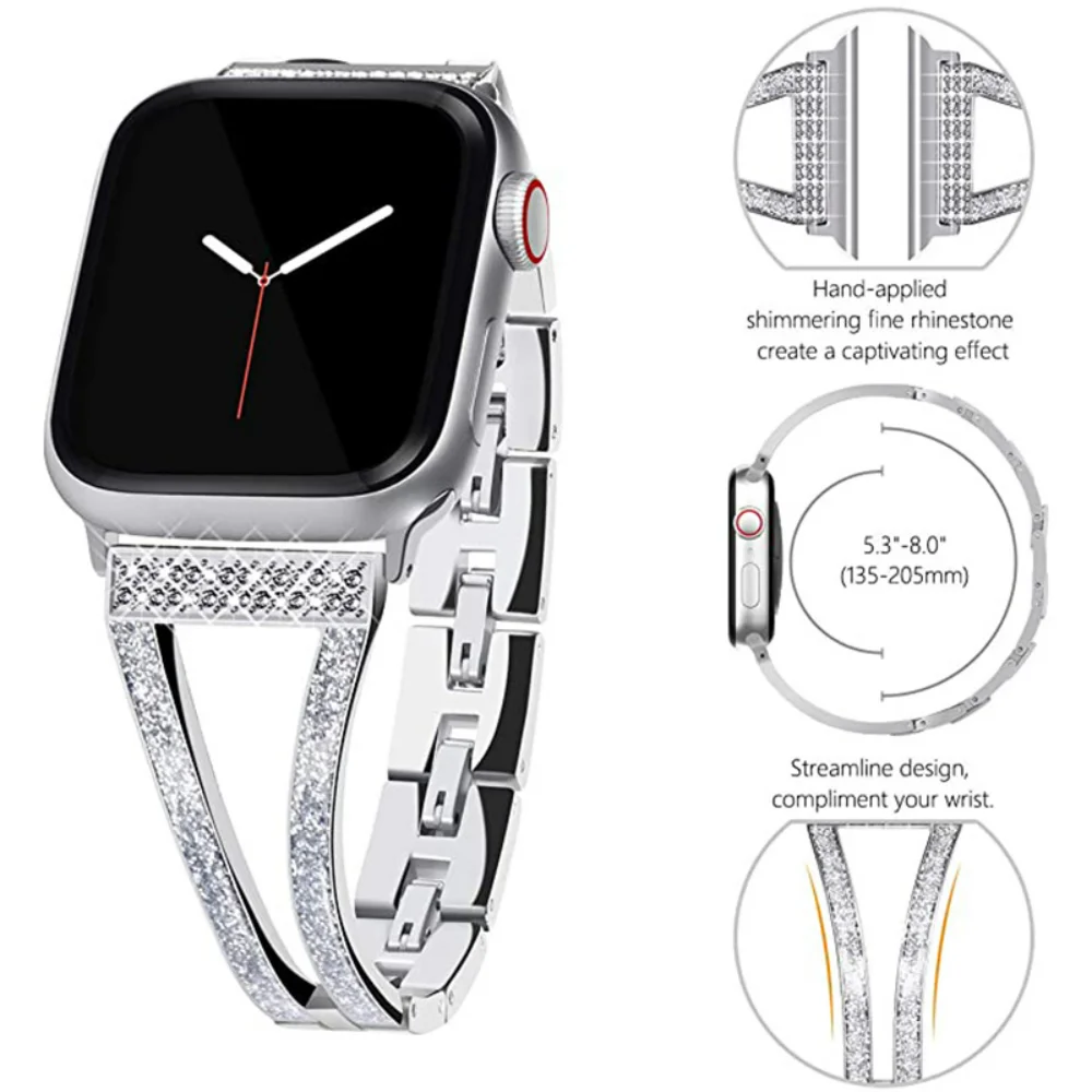 Metal Strap For Apple Watch 44mm 40mm 45mm 41mm 42mm 38mm 49mm Watchband Diamond Wristband iWatch Series Ultra 8 7 6 5 4 3 2 SE