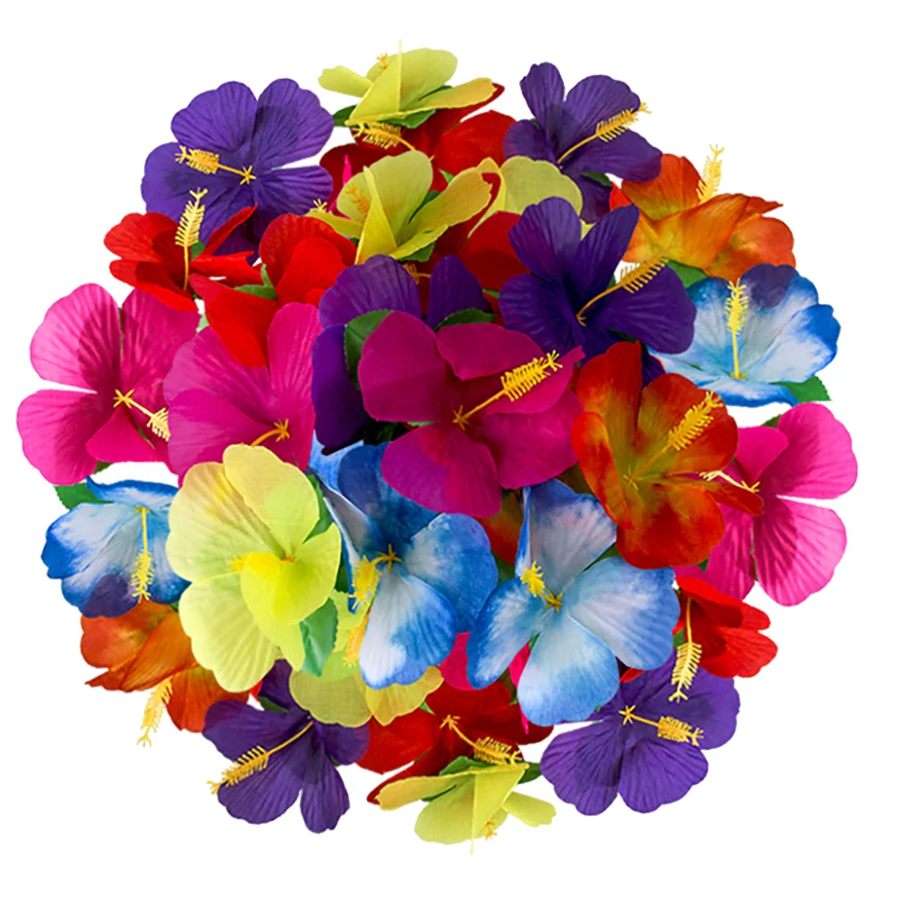 

72 Pcs Simulation Hibiscus Flower Hawaii Theme Wreath Hawaiian Decor Cloth Fake