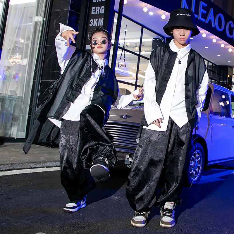 

Fashion Hip Hop Streetwear Boys Girls Sport Sets Baseball Vest Pants Kid Coat Sweatpant Dance Costume Children Tracksuits