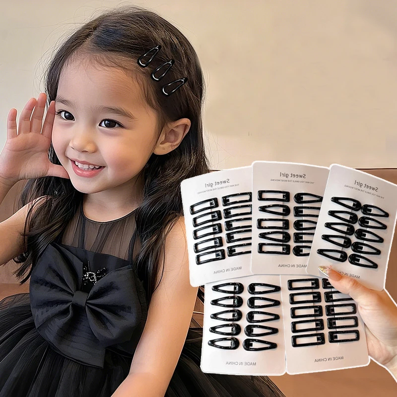 10 teile/satz Mädchen Mini Schwarz Legierung Bobby Pins Wasser Tropfen Rechteck Haarnadeln Kinder Baby Nicht-slip Keine Schäden Haar clips Kopfbedeckungen