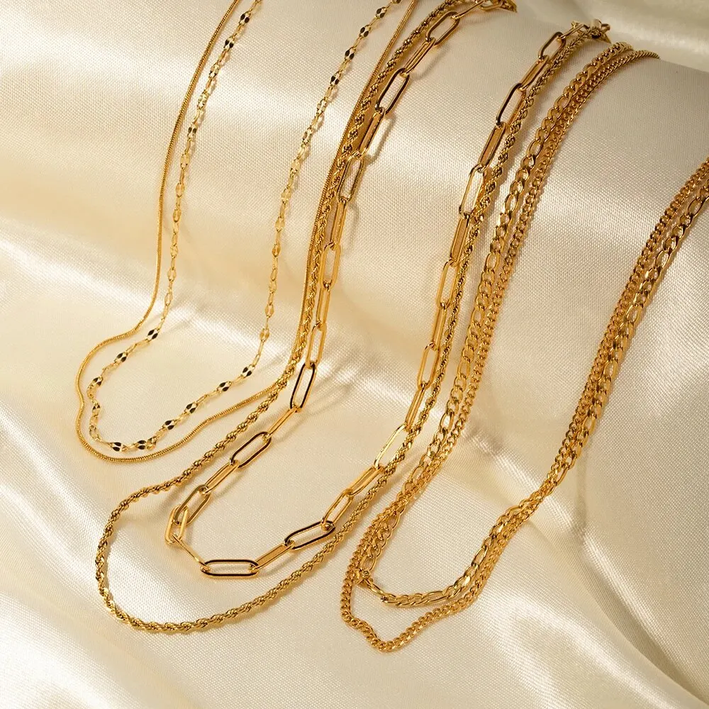 Layered Ionic Plated Thin Steel Chain Necklace in Gold