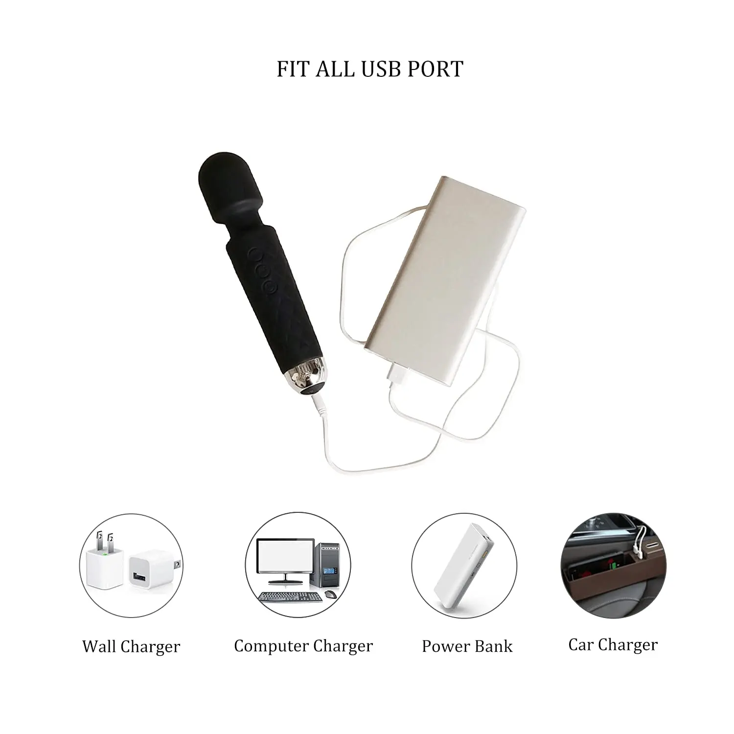 Replacement DC Charging Cable 2.5mm USB Adapter Cord Fast Charging Cord Most Wand Massager 2 Pack