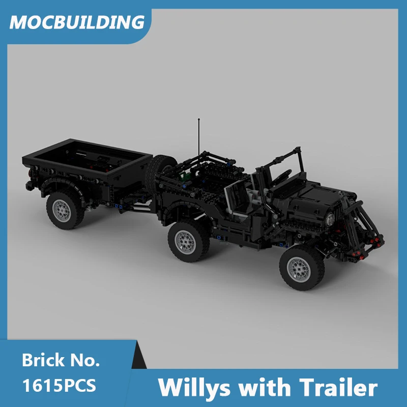 MOC-Bausteine, Willys mit Anhänger, ikonisches Geländewagen, Peterbilt 389, große LKW-Serie, zum Zusammenbauen von Ziegelsteinen, Sammlung, Spielzeug, Geschenk – Detail 2