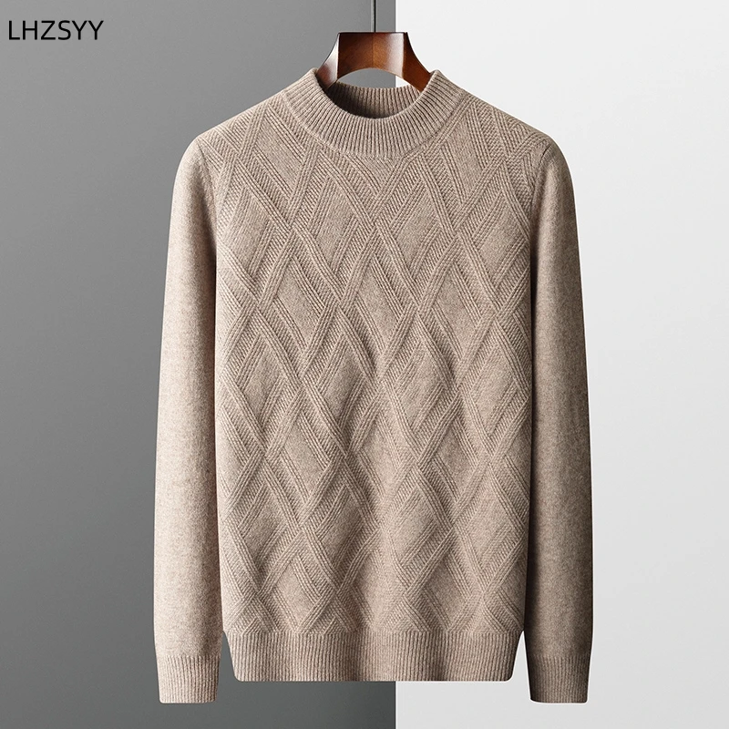 LHZSYY Men's 100%Cashmere Sweater Winter Half-Neck Thicken Pullovers Youth Casual Tops Diamond Knit Base Shirt Large Size Jacket 5