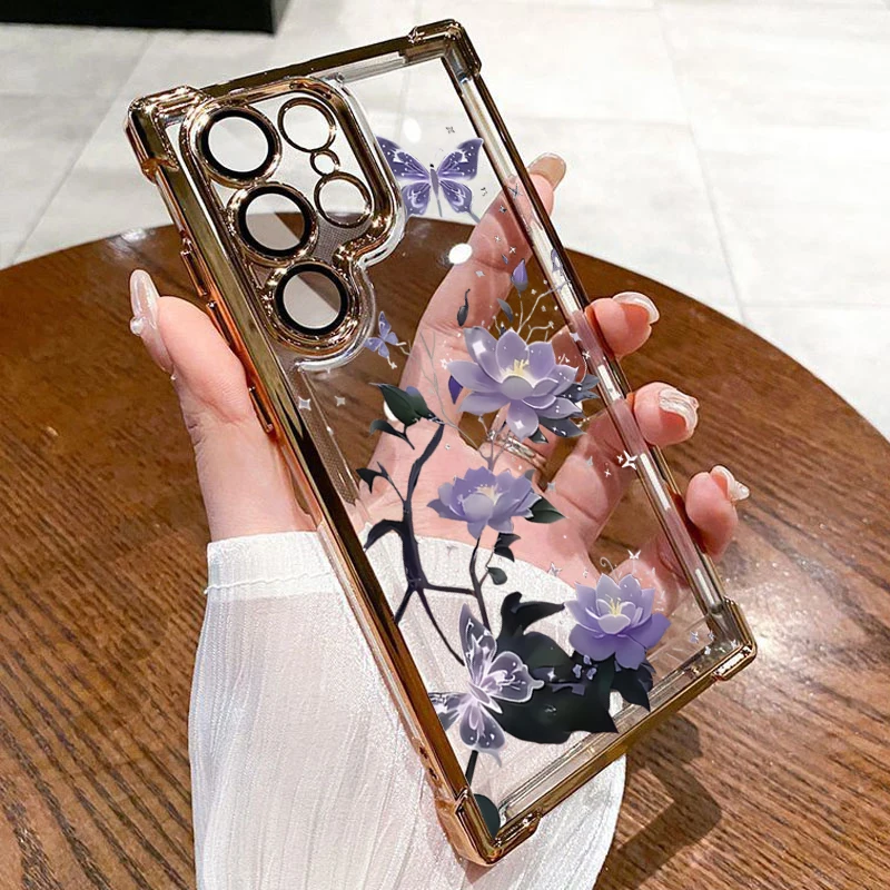 Elegant Electroplated Transparent Phone Case with Floral Design