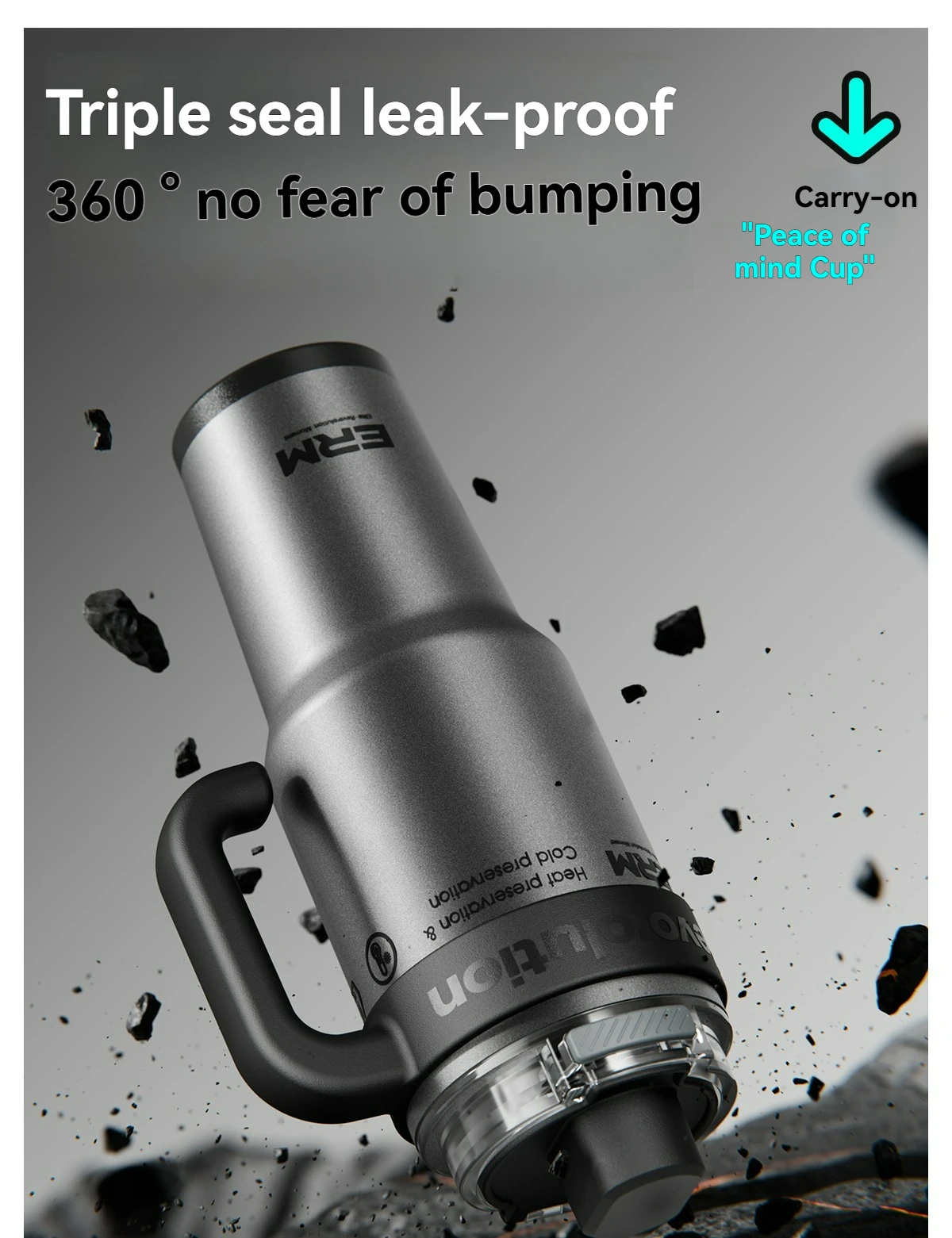 1200ML Extra Large Tumbler Ceramic Drinkware Stainless Steel Water Bottle Insulated Vacuum Flask Straw & Handle Leakproof Mug