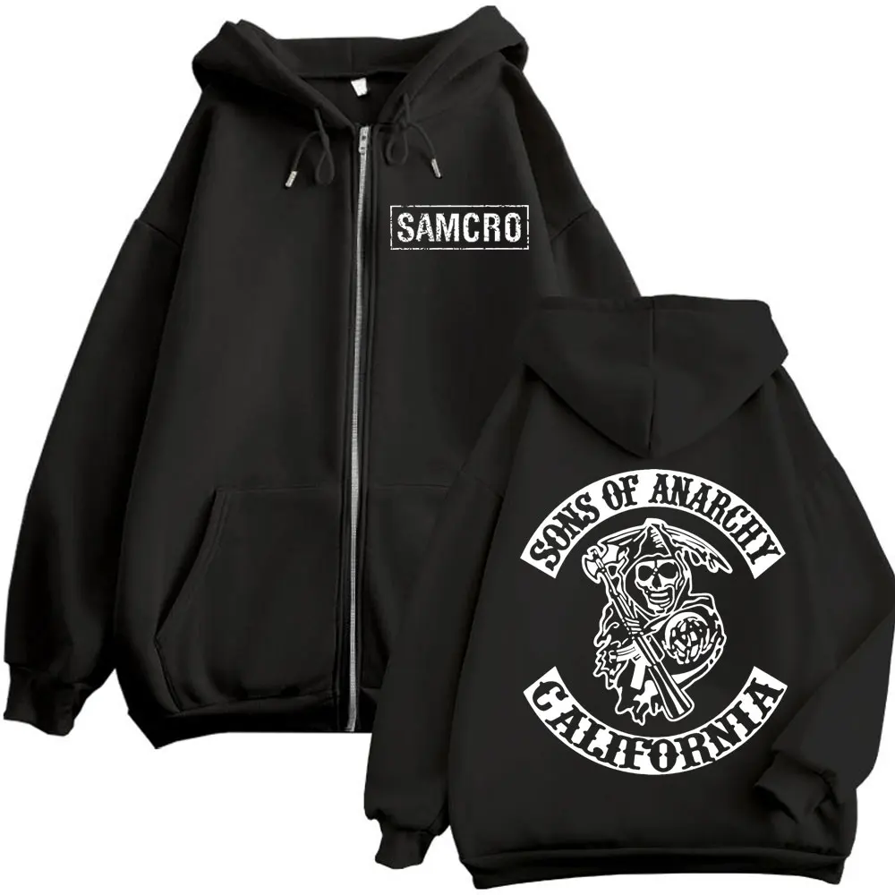 Sons of Anarchy Double Sided Print Zipper Hoodie Men's Women Gothic Vintage Zip Up Sweatshirt Casual Fashion Oversized Pullovers