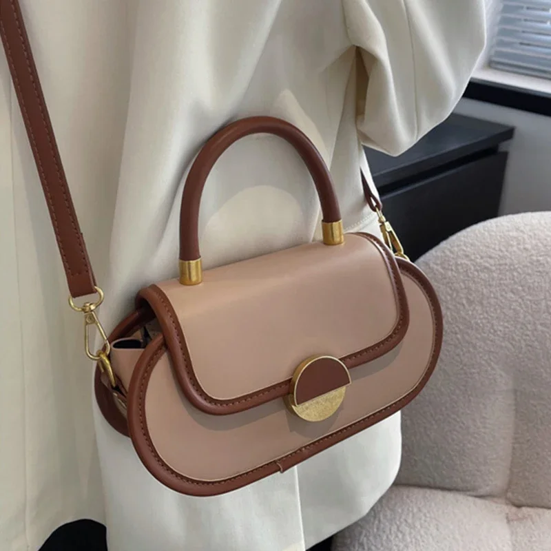 

Contrast Color Carrying Bag 2023 New Style Retro Commuter Saddle Versatile Ins Shoulder Messenger Work Handbag for Women Office