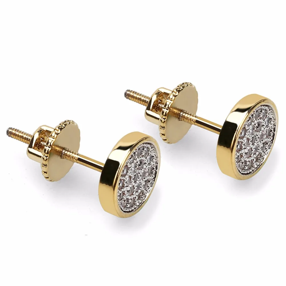 

Micro Pave CZ Stone Bling Ice Out Hip Hop Stud Earring Male Gold Color Copper Material Round Earrings for Men Rock Jewelry