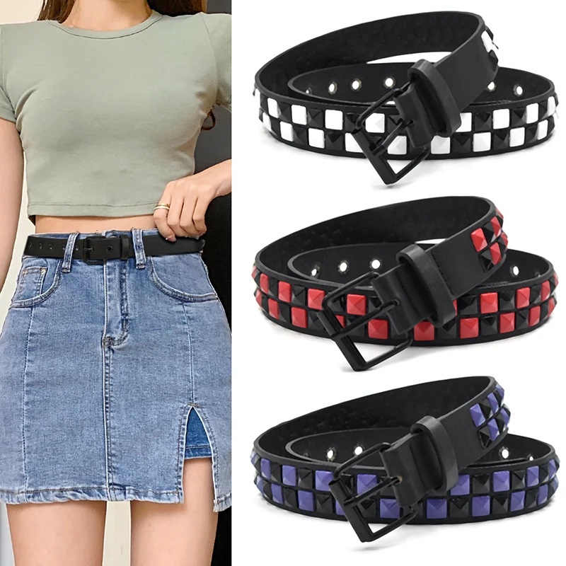 Purple Rivet Punk Belt - Women's Y2K Fashion Accessory with PU Leather Pin Buckle