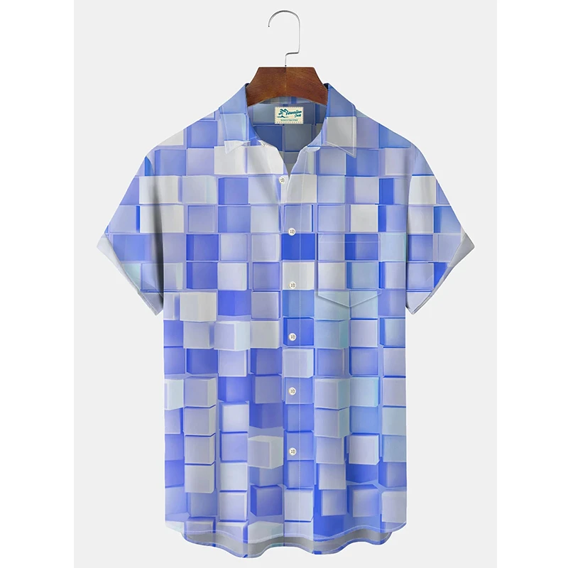 thumbnail image 1 of Camisa de hombre nueva con estampado a cuadros, manga corta, estilo cubano, hawaiano, de gran tamaño, para fiestas de verano, unisex, para hombre, 1 of 4
