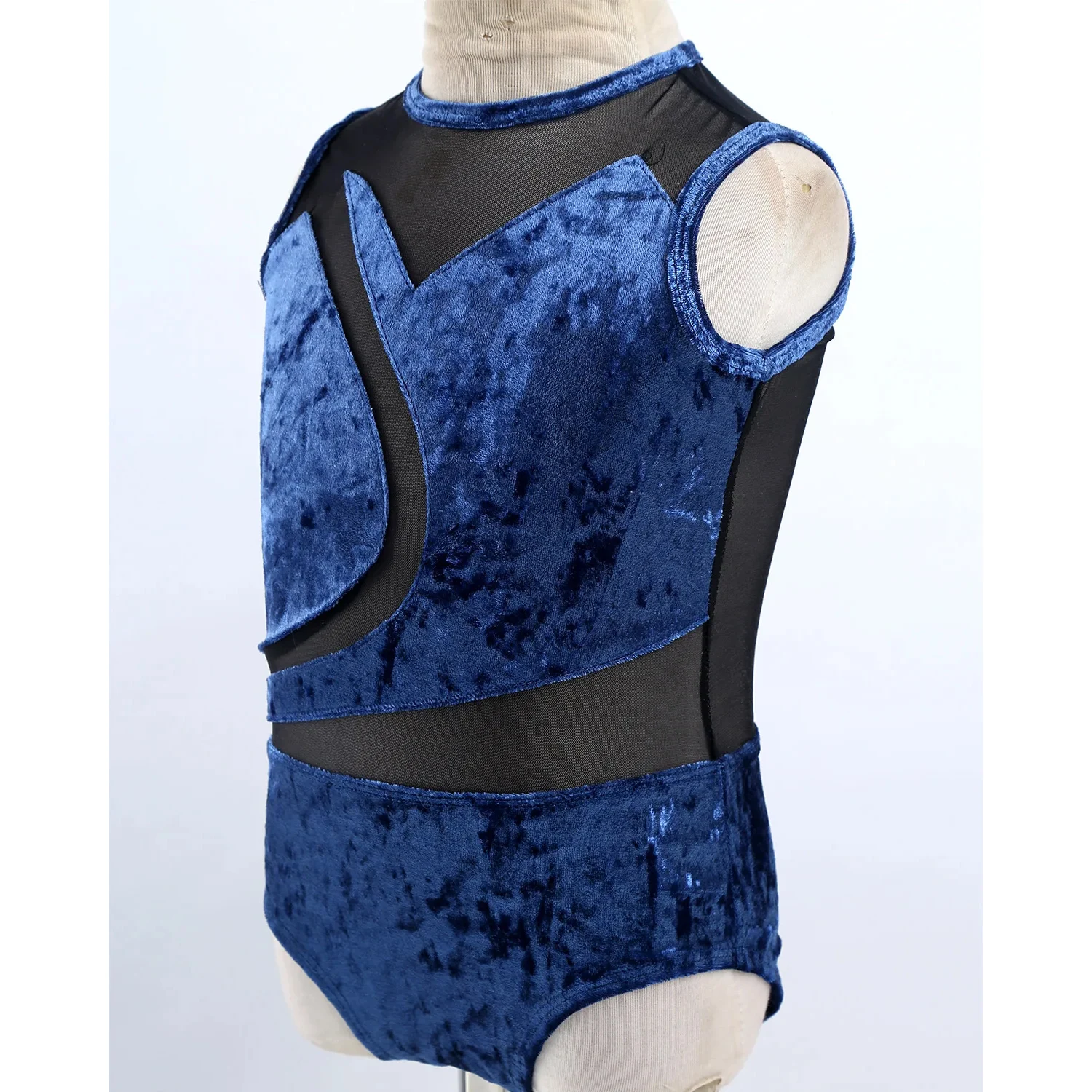 Ballet Leotard Girls Teens Gymnastics Sleeveless Soft Comfortable Pleuche Mesh Splice Cutout Back Dance Jumpsuit