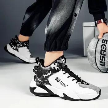 Fashionable High-top Basketball Shoes For Teenagers Students Outdoor Thick-soled Casual Trendy Lace-up Sports Men's Shoes - Image 1