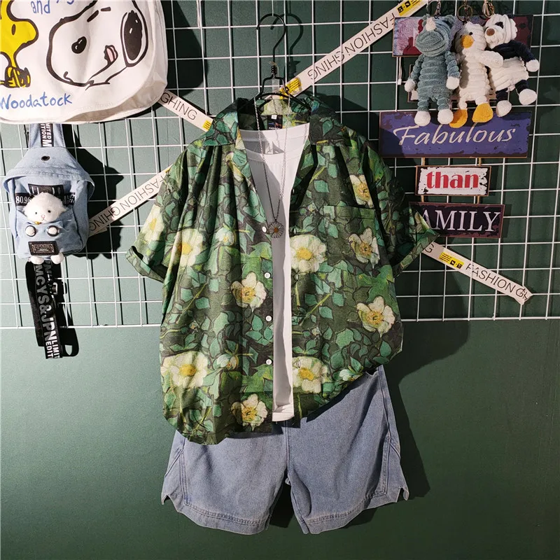 

Men Summer Beach Floral Shirt 2 Piece Set Fashion Holiday Hawaiian Shirt + Shorts Sets Quick Dry Casual Print Short Sleeve W07