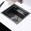 Nanometer Black Double Cover hidden kitchen Sink 304 Stainless Steel Handmade Brushed Single kitchen Sink 6