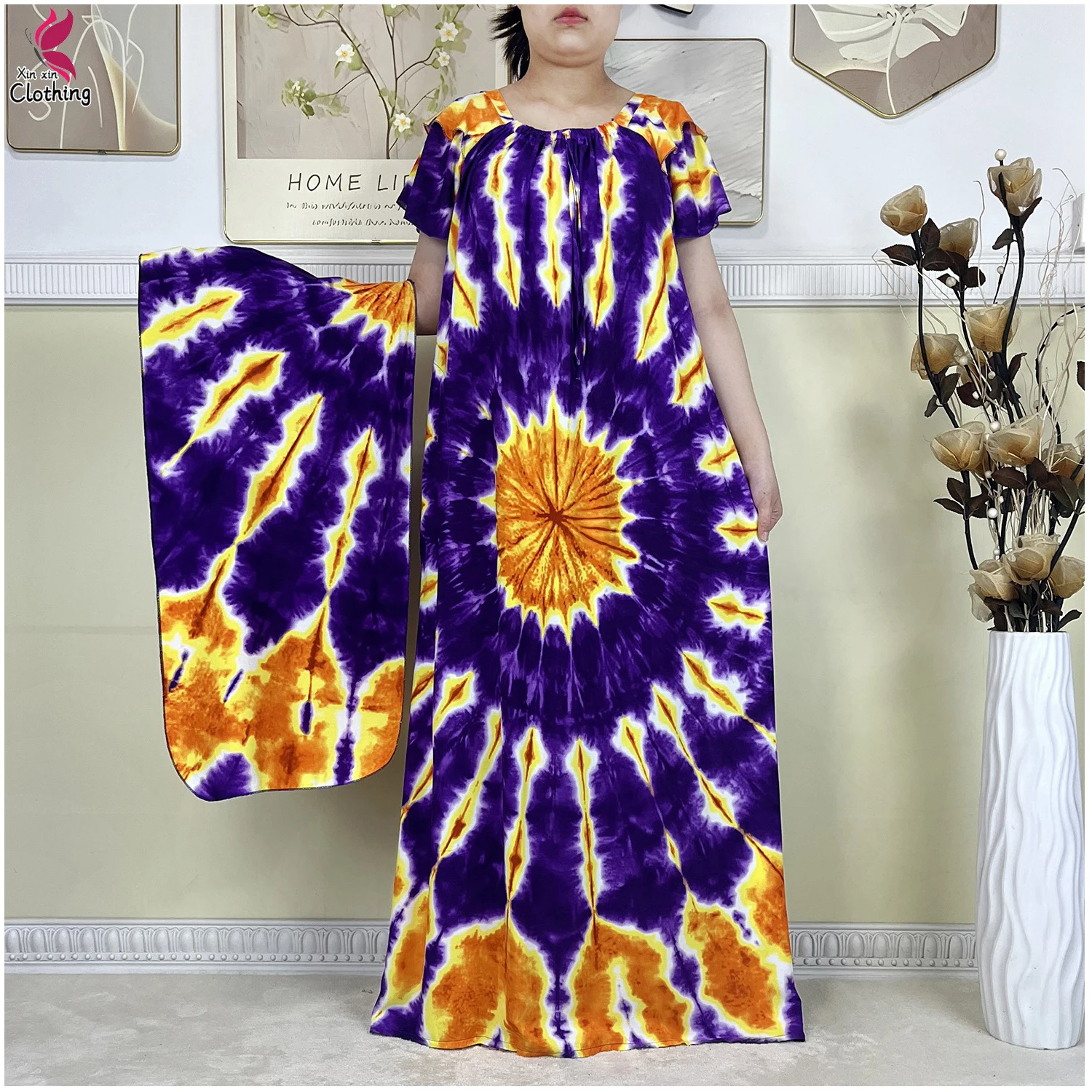 2025 Latest African Summer Short Sleeve Dress Tie-dyed Loose Boubou Maxi Islam Women Casual Dress Muslim Tradition Abaya Clothes 1