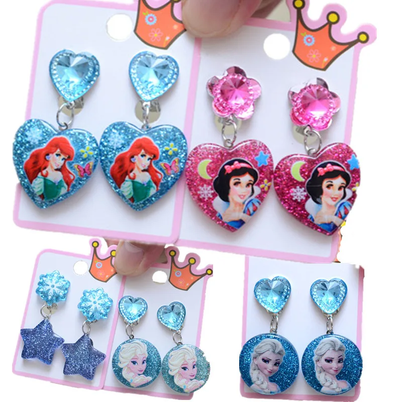 Disney Elsa children's ear clip earrings without pierced cartoon princess series earrings Frozen ear clip little girl accessorie