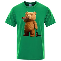 Charming Bear Beer Poster Graphic T-Shirt - Men's Casual Oversized Streetwear Tee - S (Green)