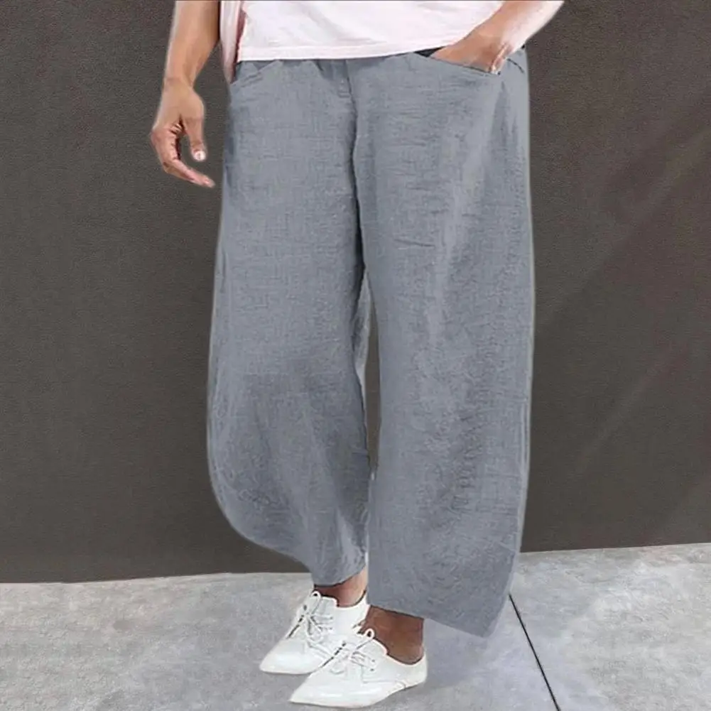 

Elastic Waist Trousers Elegant Wide Leg Trousers for Women High Waist Flowy Dress Pants Business Workwear Solid Color Loose Fit