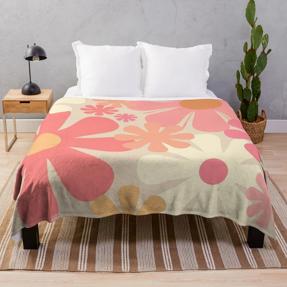 

Blush Pink Retro 60s 70s Flowers - Vintage Style Pastel Floral Pattern Throw Blanket