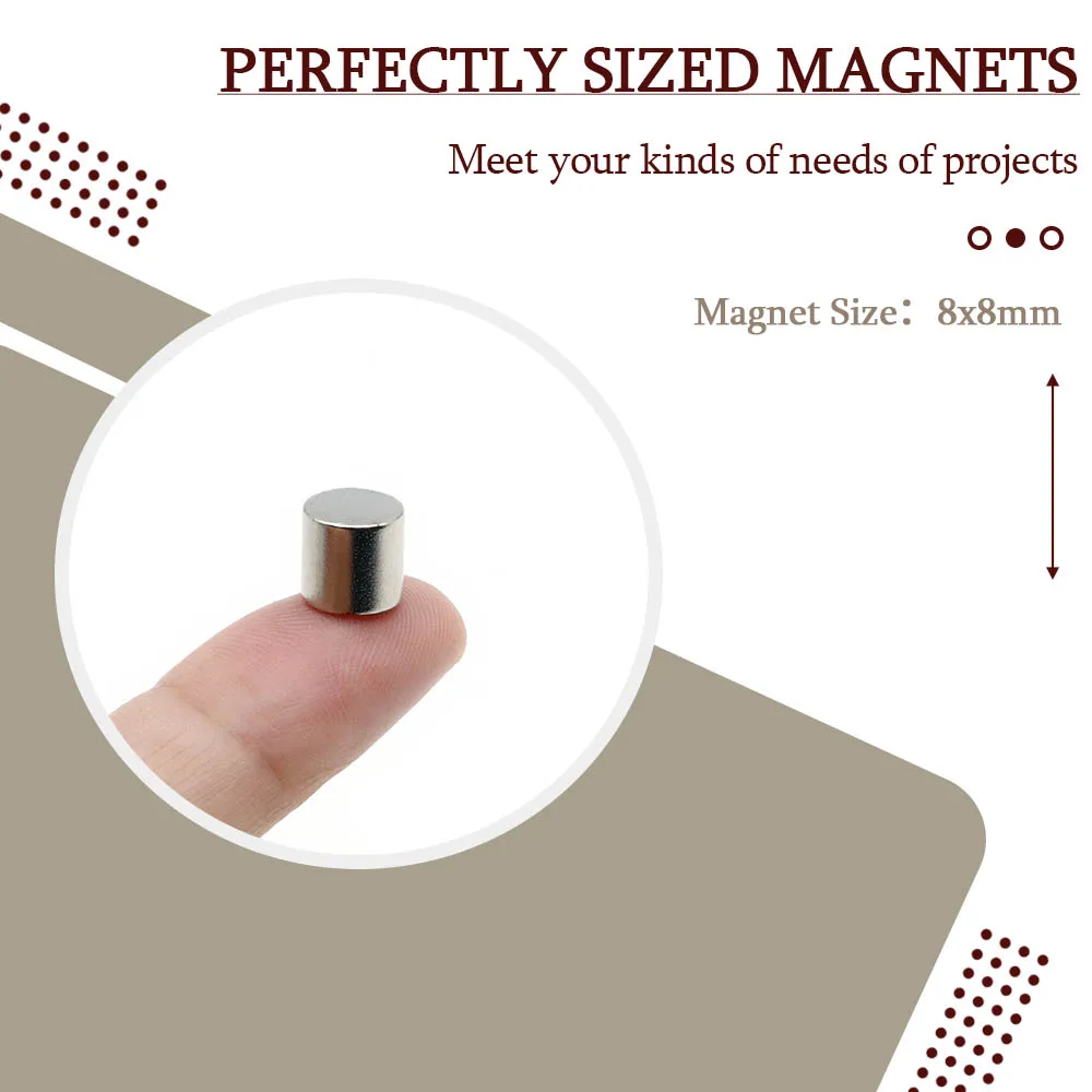 8mmx8mm Superstarker Runder Neodym-Magnet Leistungsstarke Magnete N35 Kleiner Permanenter Magnetischer NdFeB Kühlschrankmagnet 8x8 – Detail 4