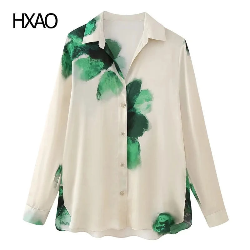 

Женская блузка HXAO, винтажная рубашка с принтом, женская блузка с цветочным принтом, летние топы, элегантные блузки, рубашка с длинным рукавом для женщин, 2024
