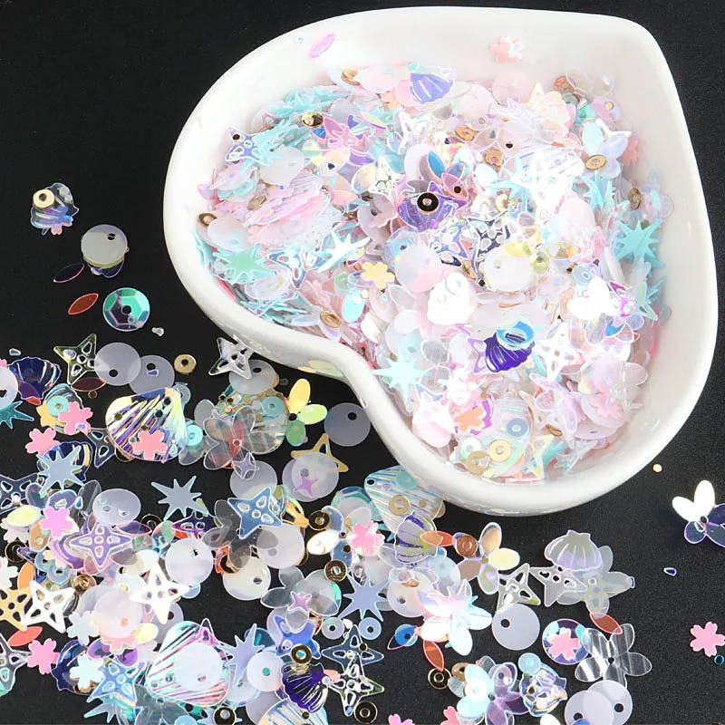Mix Transparent White Pink Nail Sequins for Craft Glitter Star Heart Shell Flower Sequin Paillettes DIY Manicure Nail Art Decor