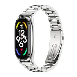 Premium Stainless Steel Watchband Bracelet - Adjustable Metal Wrist Strap - MiBand10 Ceramic (Plus Silver)