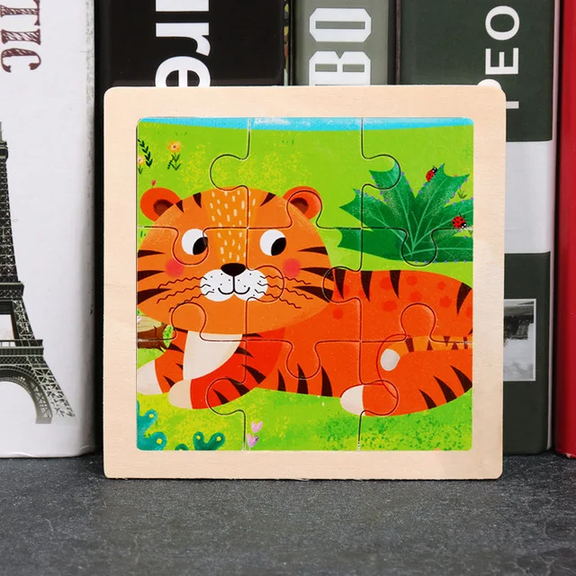 9-Piece Mini Wooden Jigsaw Puzzle Set - Montessori Educational Board Game