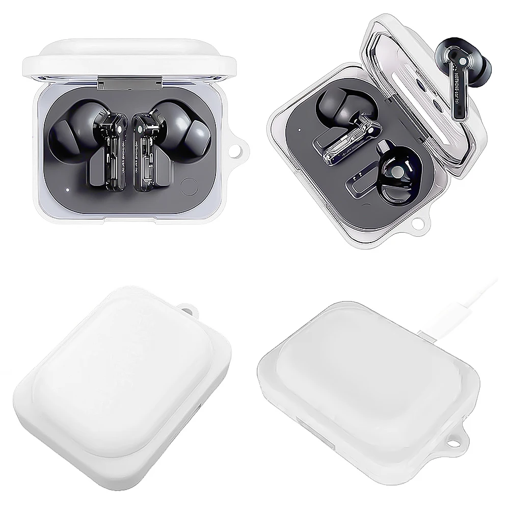 Crystal Clear Shockproof Earphone Case with Keychain Clip