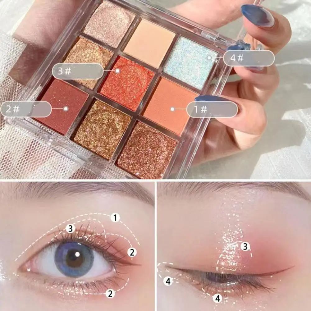 9/15 Colors Eye Shadow Palette Glitter Snowflake Diamond Pink Chocolate Brown Shades, Korean Contour Makeup For Charming Eyes 3