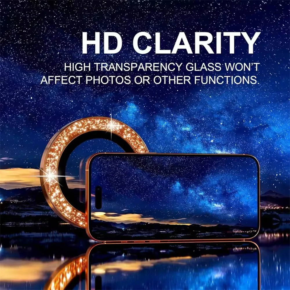 Glitter Diamond Camera Protector with Metal Lens Ring and Tempered Glass