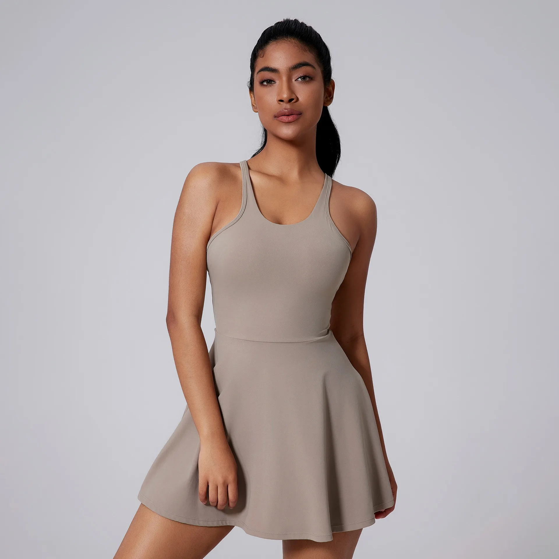 Women Beautiful Back Tennis Dress With Chest Cushion&Shorts Dreathable Outdoor Yoga Golf Skirt Workout Running Badminton Dress